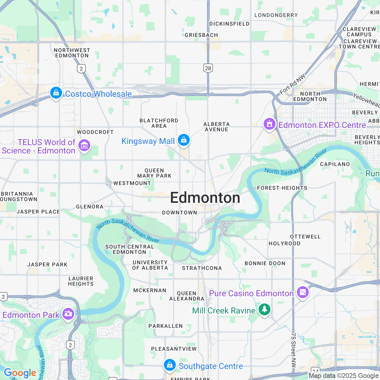 Map of the Edmonton area